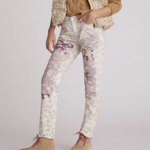 Pilcro Anthropologie The Slim Boyfriend Jean Embroidered Patchwork Purple Motif